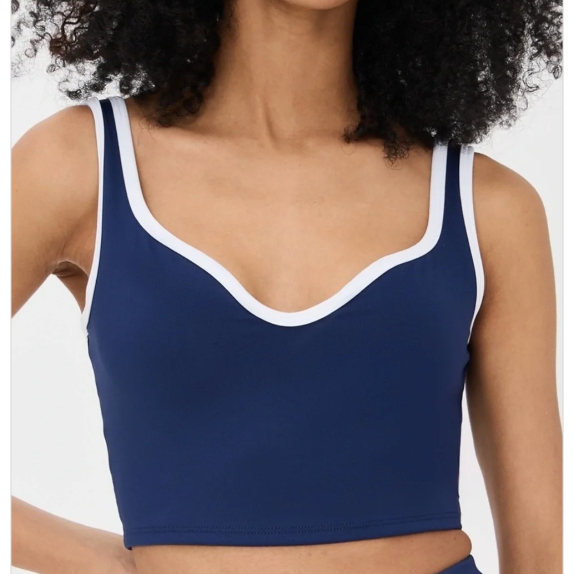 Reformation Active Caserta Eco Move Crop Tank Top Small Navy Blue Contrast
